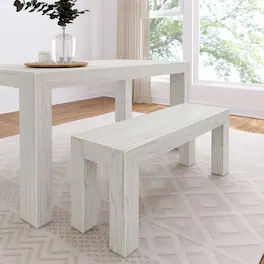 Plank+Beam - Modern Dining Room Bench (49in / 1244mm) - White Sand Wirebrush