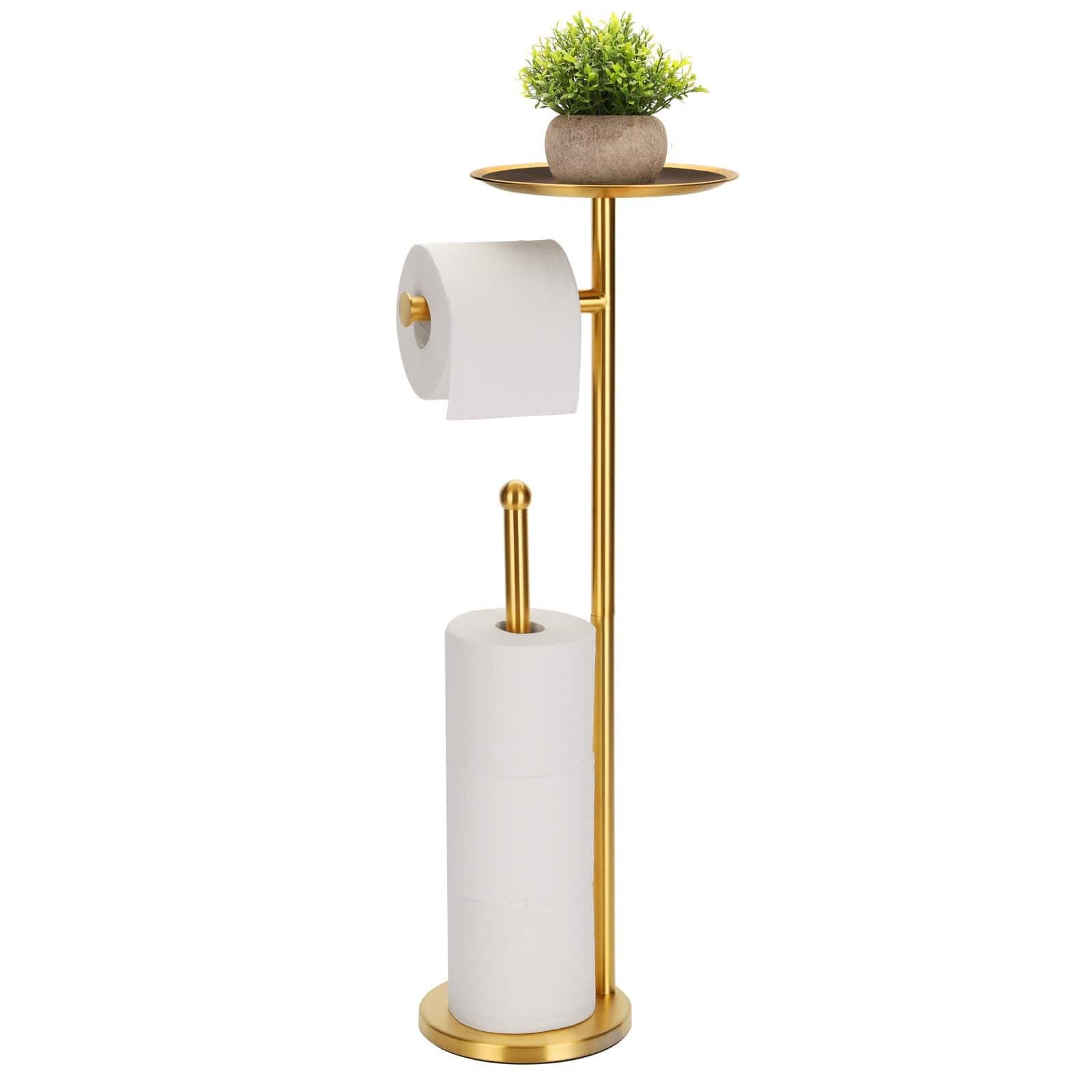 Dazzed Corner - Freestanding Toilet Paper Holder with Big Shelf, 4 Rolls Reserve Paper Stand - Gold