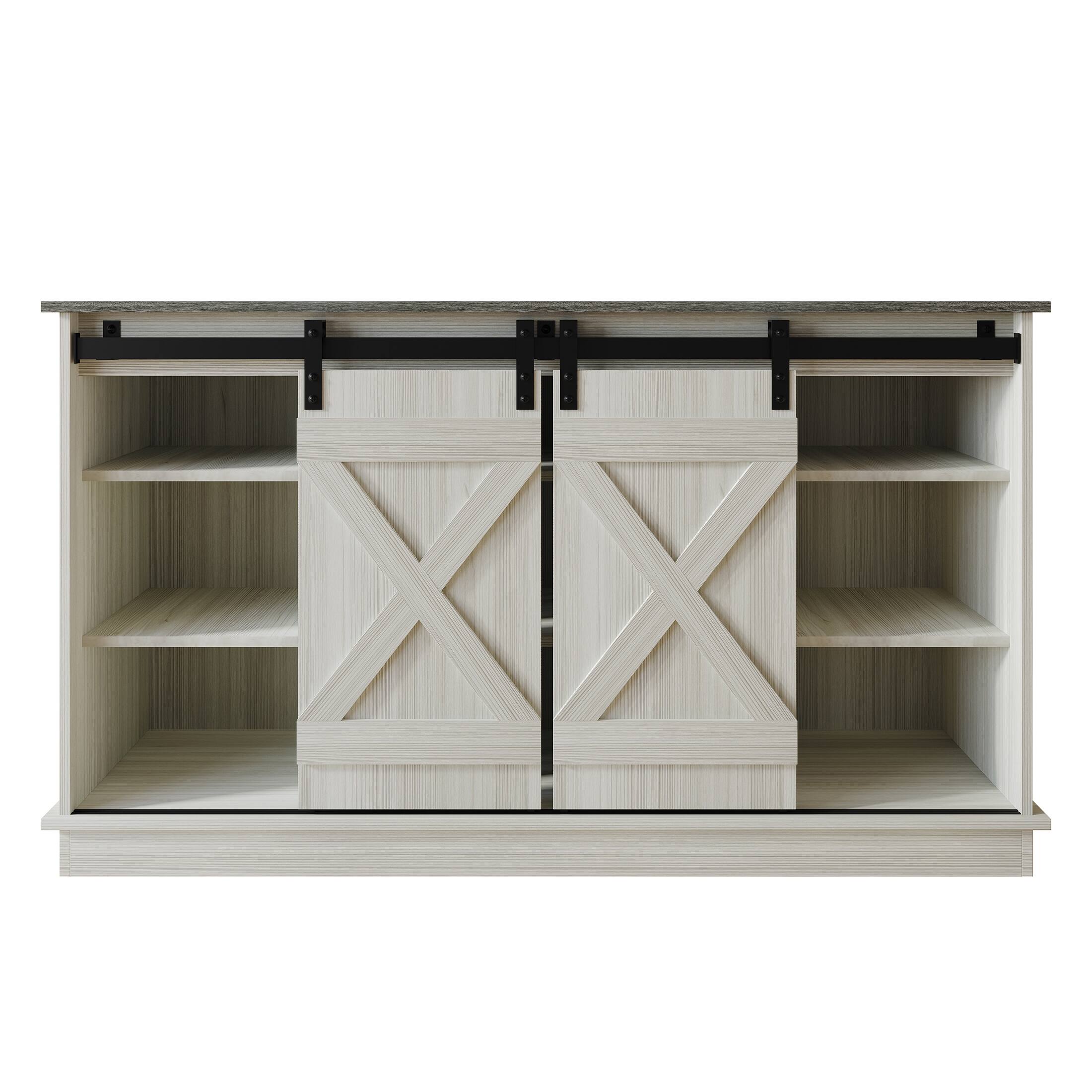 Alt View 3. ChaletPosh - Vintage-Inspired TV Stand Console with Sliding Barn Doors, Light Grey - Light Grey.