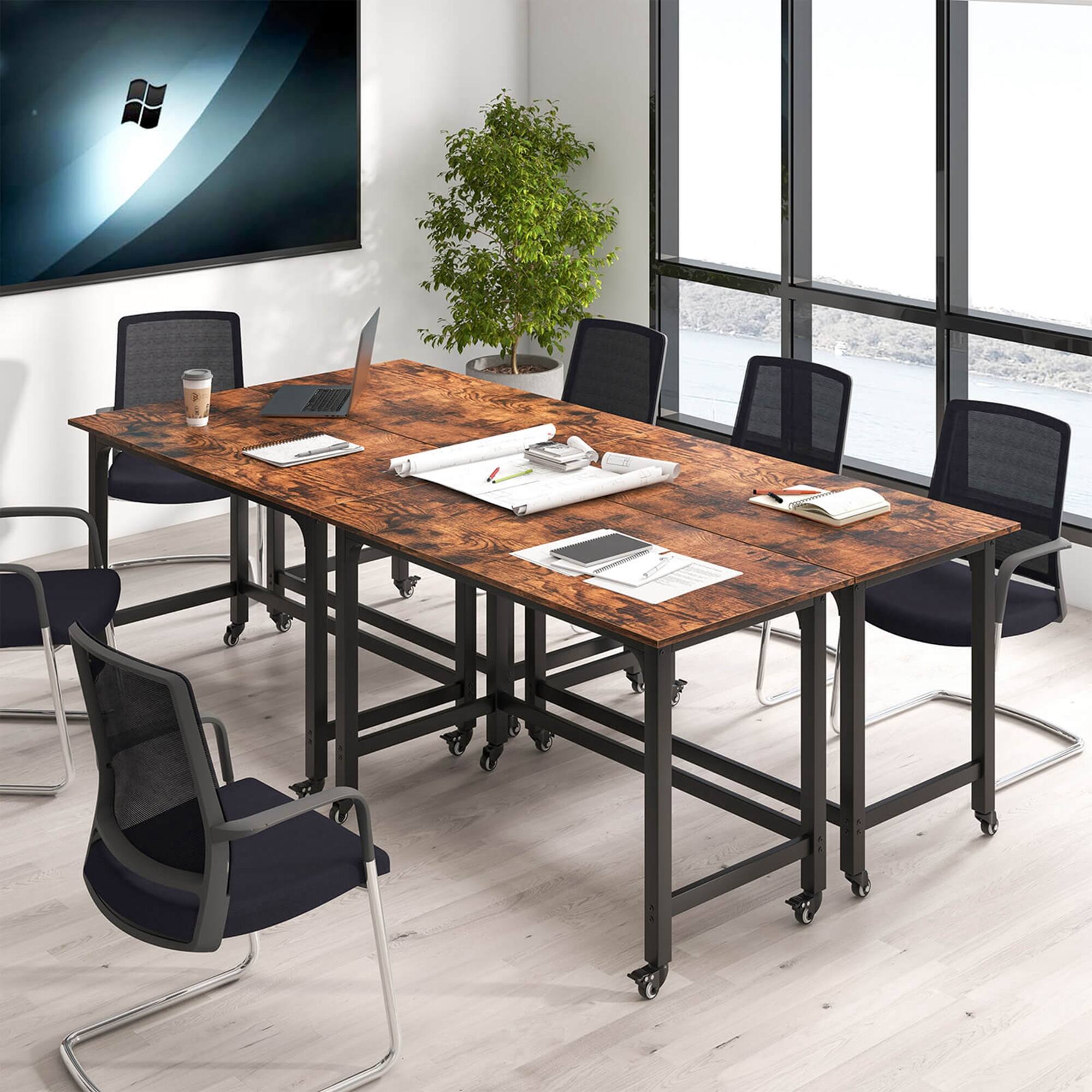 Alt View 1. Costway - Costway 4 PCS Rolling Computer Desk Metal Frame PC Laptop Table Wood Top Study Workstation - Rustic Brown,Black.