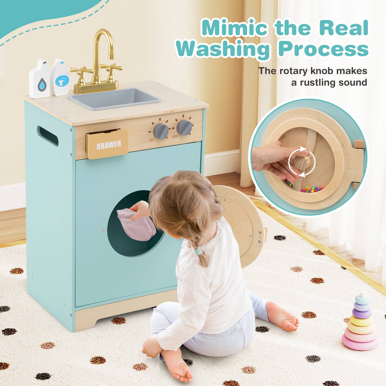 Mimic the Real Washing Process
The rotary knob makes a rustling sound
