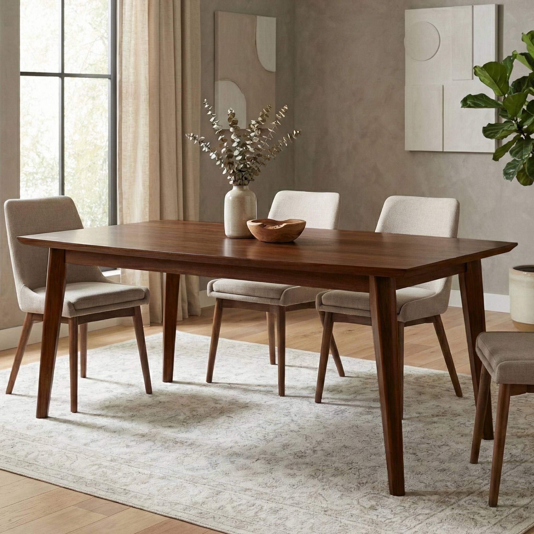 Left. Simpli Home - Draper SOLID WOOD and Rubberwood 66 inch x 40 inch Rectangle Mid Century Modern Dining Table in WALNUT WOOD - Walnut Veneer.