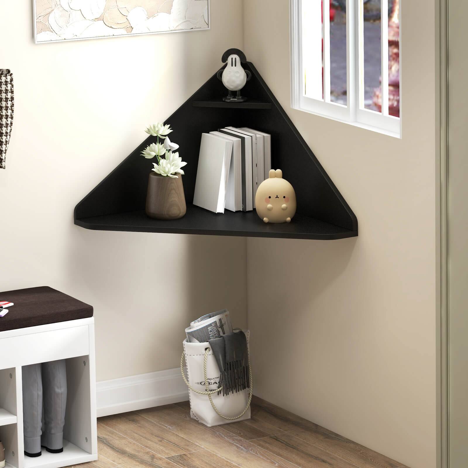 Alt View 3. Costway - Costway Floating Corner Computer Desk Wall-mounted Study Writing Desk with Storage Shelf - Black.