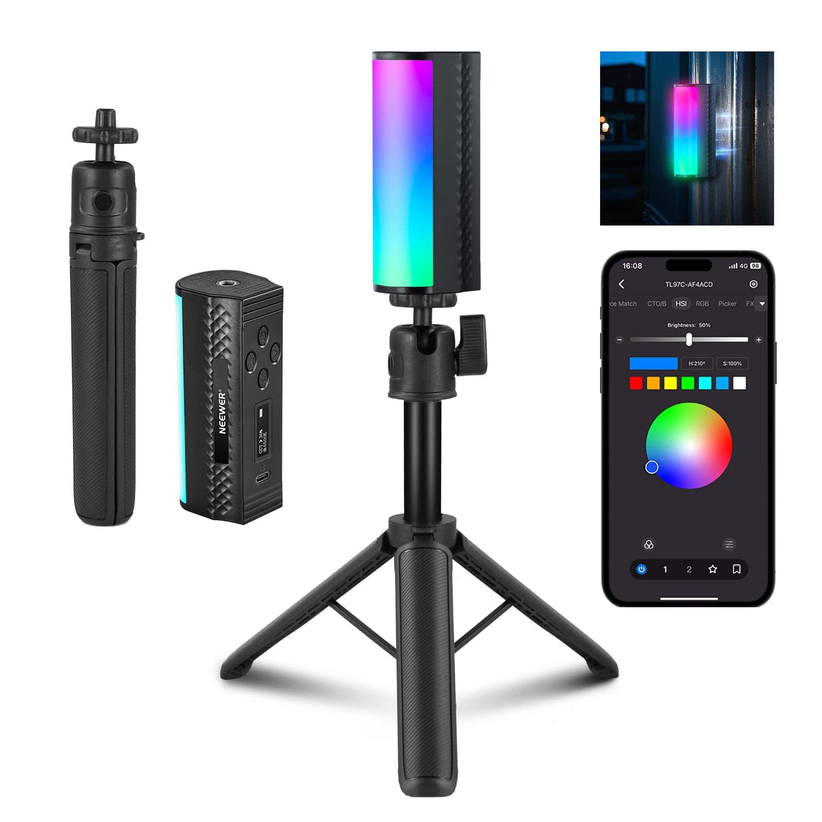 Neewer - APP-Controlled RGB Light Wand, CRI97, 2550mAh, with Tripod, TL97C