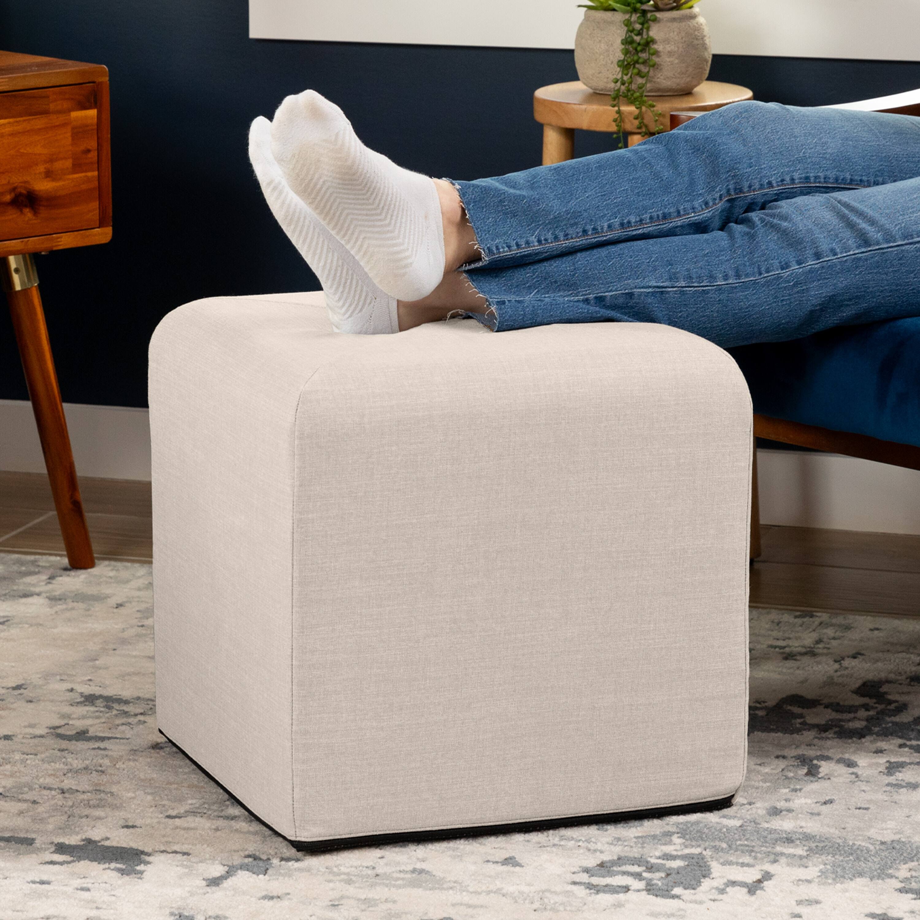Angle. Jaxx - Jaxx Monroe Square Foam Ottoman with Stain Resistant Performance Fabric, Small (18 x 18), Mist Light Grey - Mist Grey.