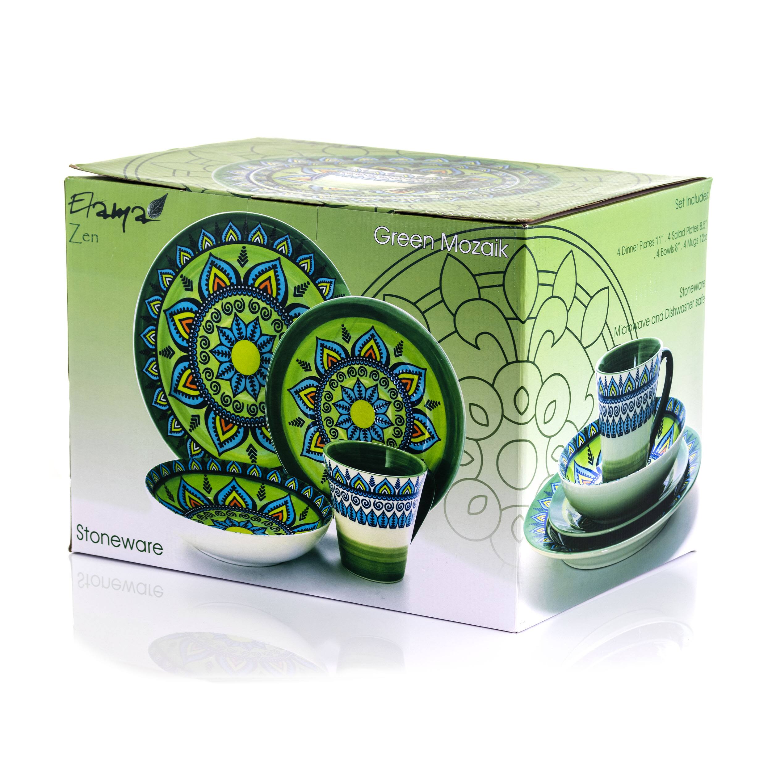 Set Includes 4 Dinner Plates 4 Soup Bowls 4 Mugs 4 Bowls Microwave and Dishwasher Safe Stoneware Stoneware