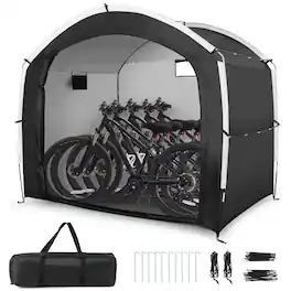 Gymax - Bike Storage Tent w/ Window Floor Portable Garage Shed for 5 Bikes Garden Tools - Black