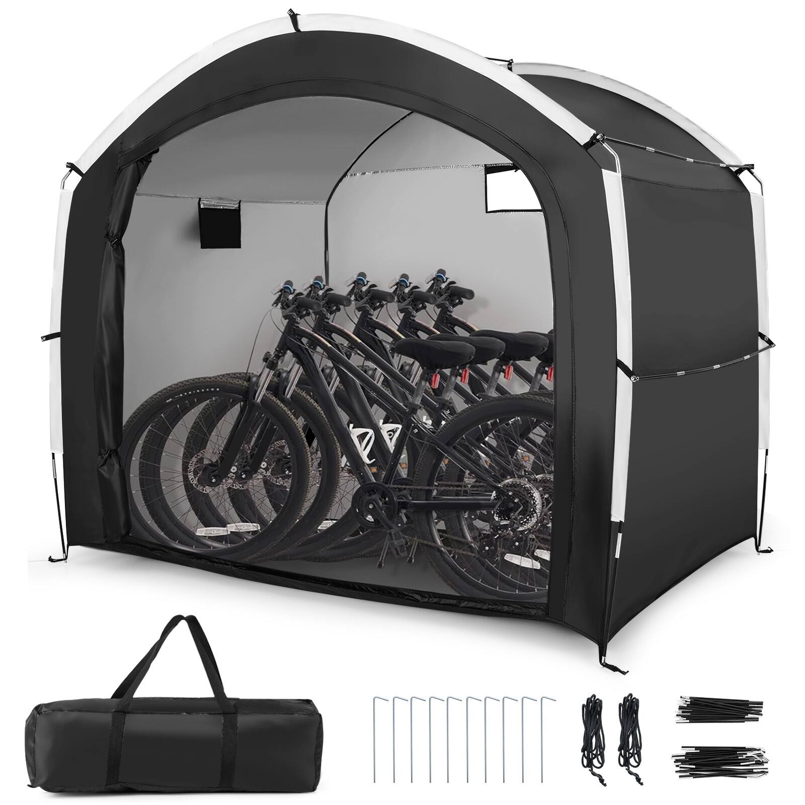 Front. Gymax - Gymax Bike Storage Tent w/ Window Floor Portable Garage Shed for 5 Bikes Garden Tools - Black.