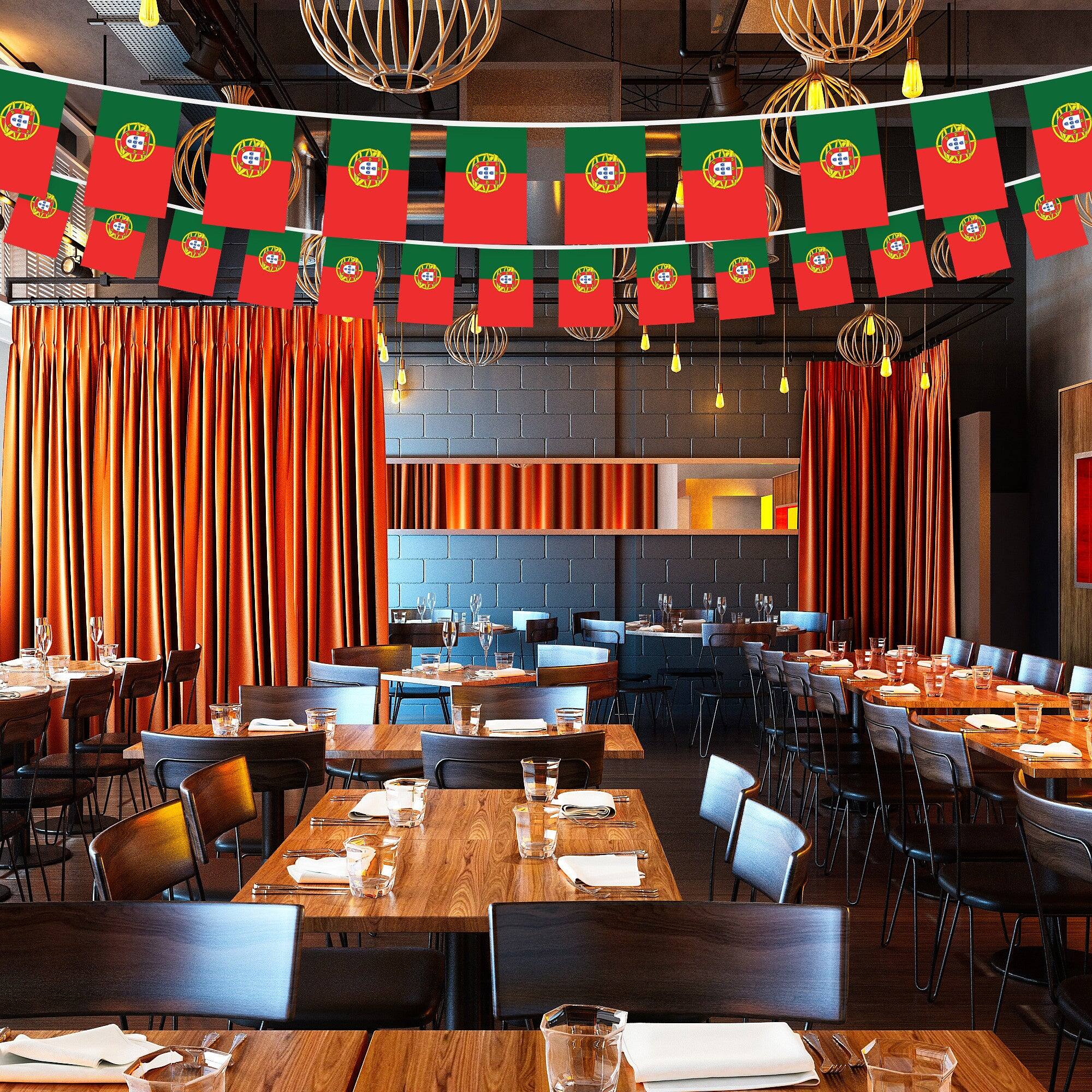 Alt View 1. G128 - Portugal Flag Bunting Banner, 33 ft String with 38 Mini Flags (8.2 x 5.5 in). - Assorted Colors.