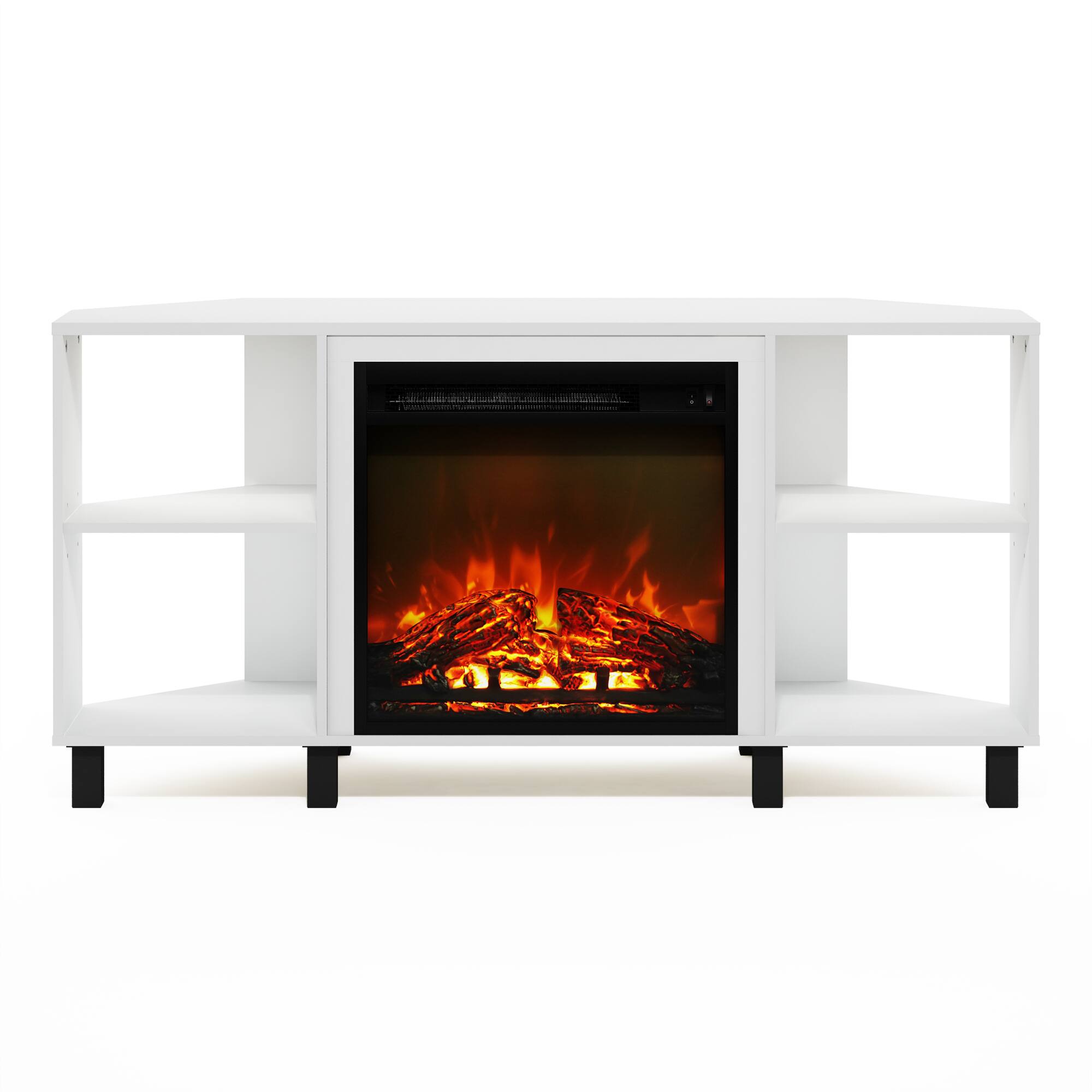 Alt View 2. Furinno - Jensen Corner Fireplace TV Stand with 4 Open Compartments for TV up to 55 Inches - Solid White.