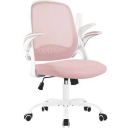 Neo Chair - Office Chair Desk Computer Mesh Ergonomic Chair with Flip-up Arms Comfy Lumbar Support Adjustable Height Rolling Wheels - Steel Base-Pink