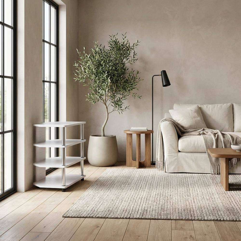 Alt View 2. FurniFact - Wooden TV stand, modern white oak, chrome accents, living room furniture - White.