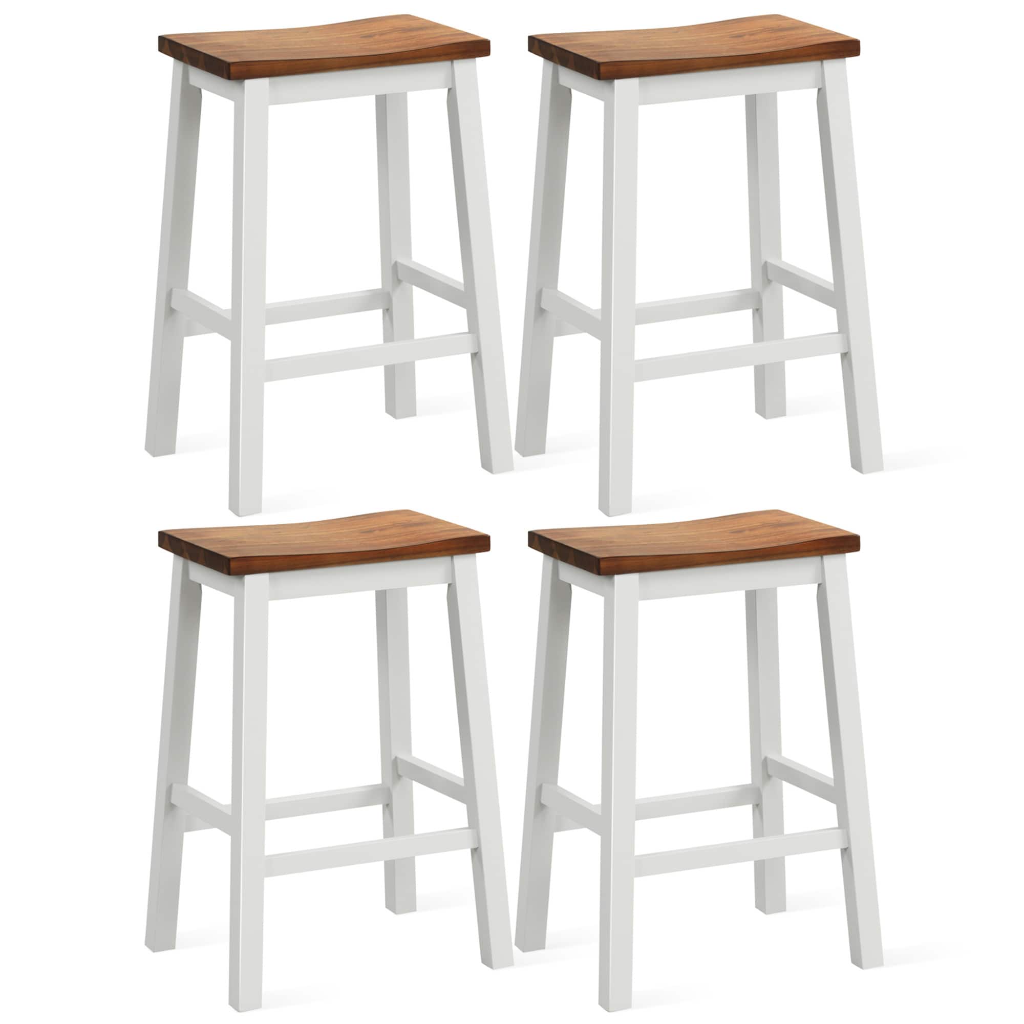 Gymax - 24.5 Inch Set of 4 Saddle Stools Industrial Counter Height Stools w/ Footrests - Gray, Walnut