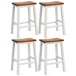 Gymax - 24.5 Inch Set of 4 Saddle Stools Industrial Counter Height Stools w/ Footrests - Gray, Walnut
