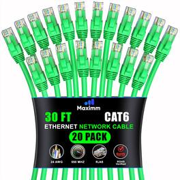 Maximm - Cat 6 Ethernet Cable 30 ft (20-Pack) - UTP, 10Gbps, 550MHz