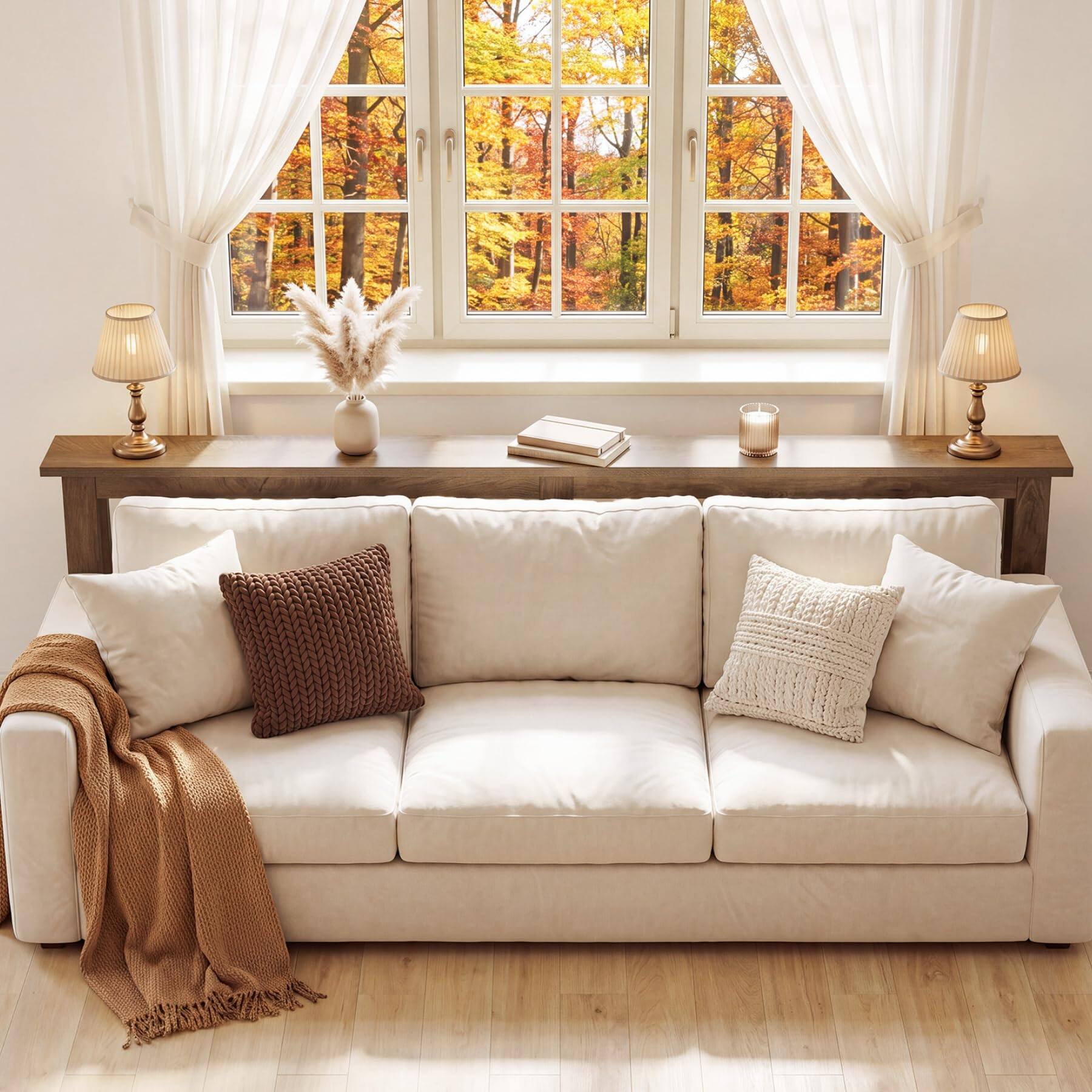 Alt View 1. Tribesigns - Extra Long Sofa Console Table, 94.5" Narrow Behind Couch Table - Brown.