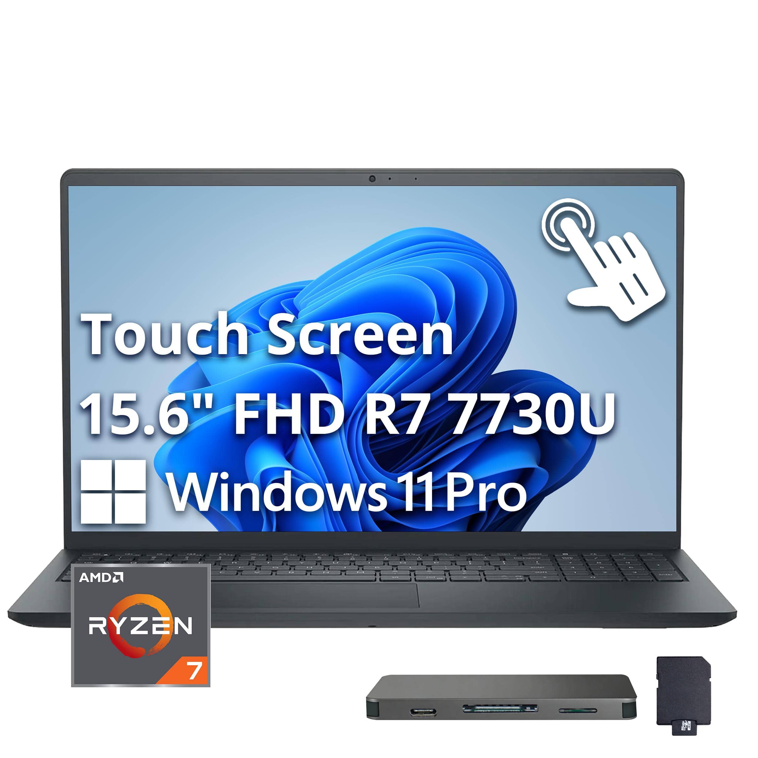 Dell - Upgraded - Inspiron - 15.6" 2K Touchscreen Laptop - AMD Ryzen 7 7730U 2023 - 16GB Memory - 1TB Storage - Win 11 Pro - Carbon Black
