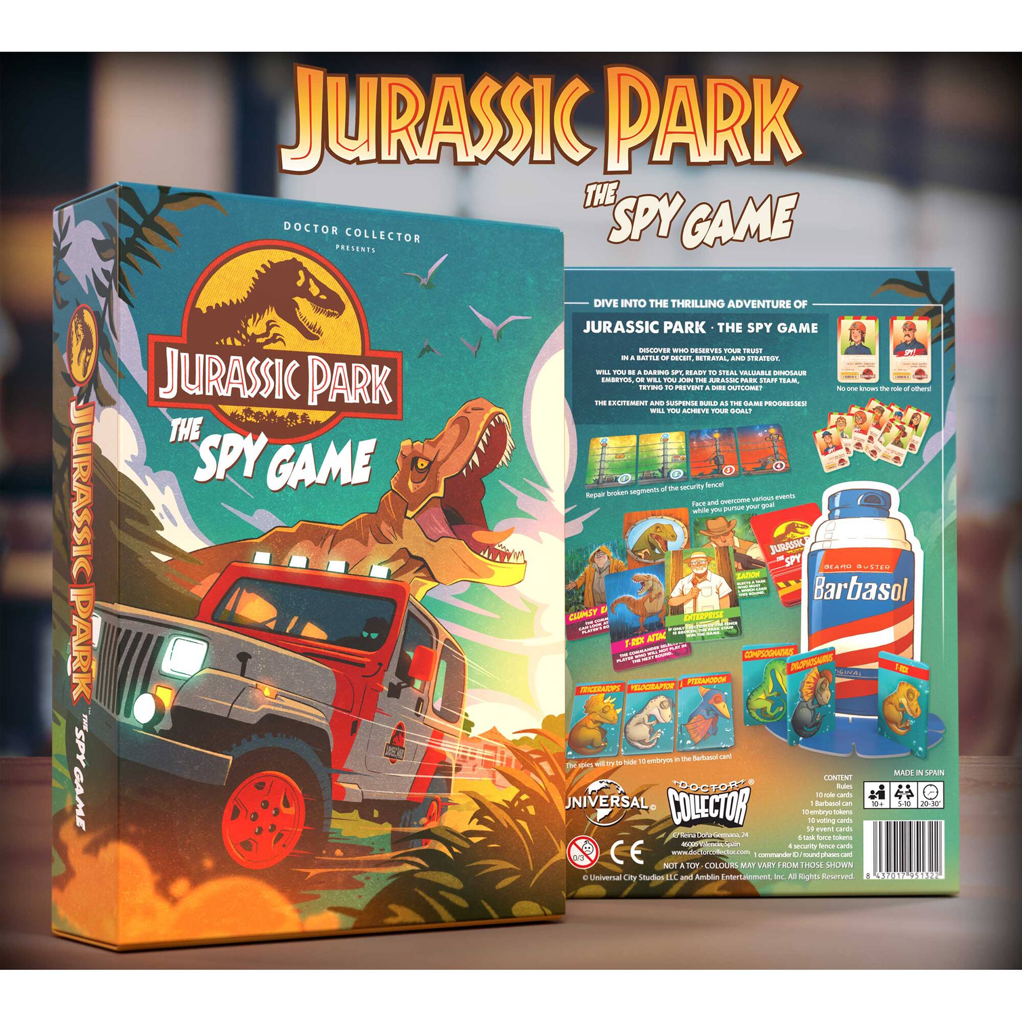 Jurassic Park The Spy Game Presents Jurassic Park Spy Game. Dive into the thrilling adventure of Jurassic Park The Spy Game. The Doctor Collector Spy Game. Requires 2 AA batteries (not included). For ages 8 and up. Collector's Edition. Made in China. Toy colours may vary from those shown.