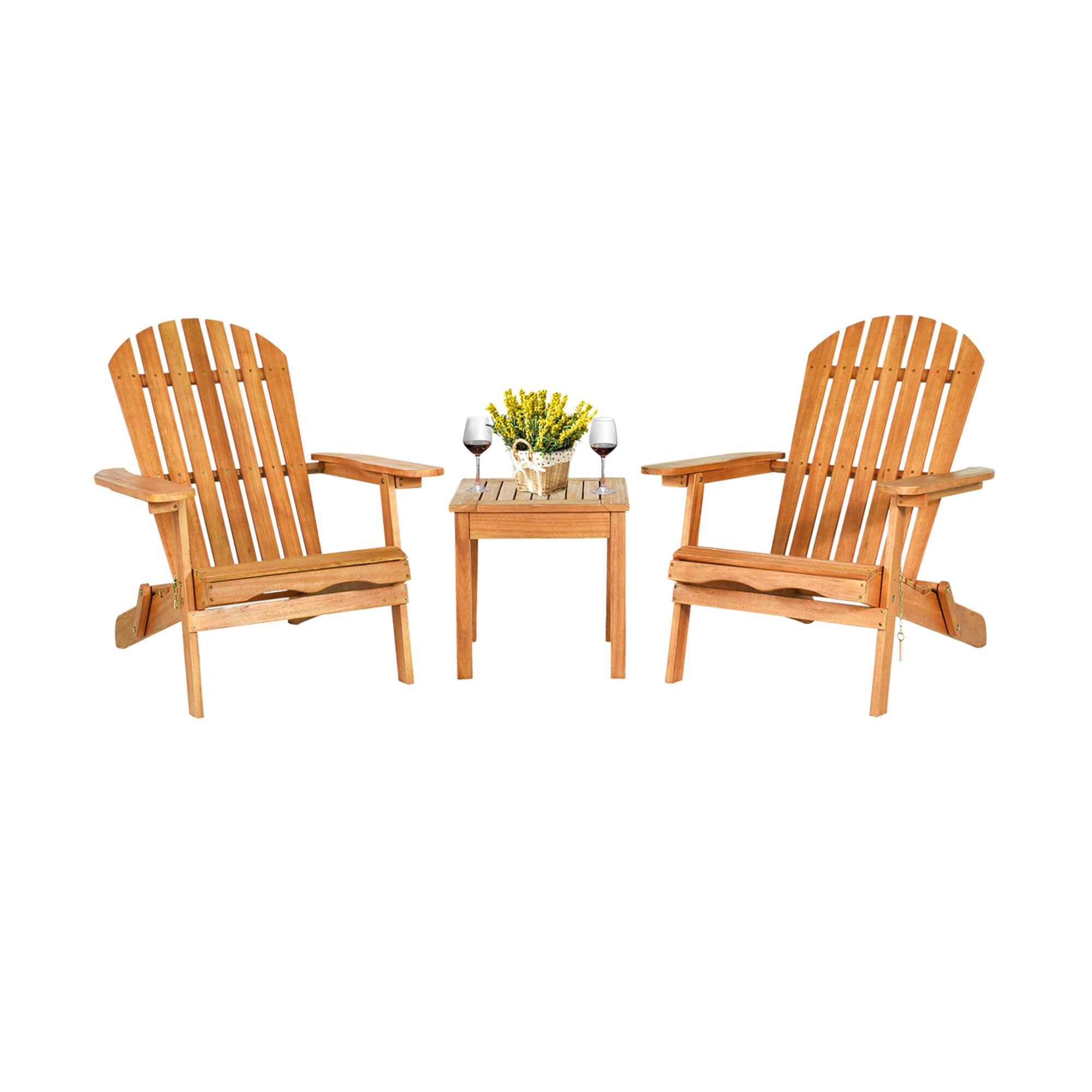 Alt View 1. Gymax - Gymax 3PCS Eucalyptus Adirondack Chair Set w/ Side Table Outdoor Patio Natural - Natural.