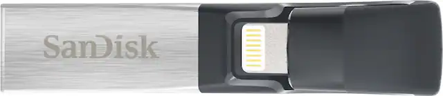 Front. SanDisk - iXpand 128GB USB 3.0/Lightning Flash Drive - Black / Silver.