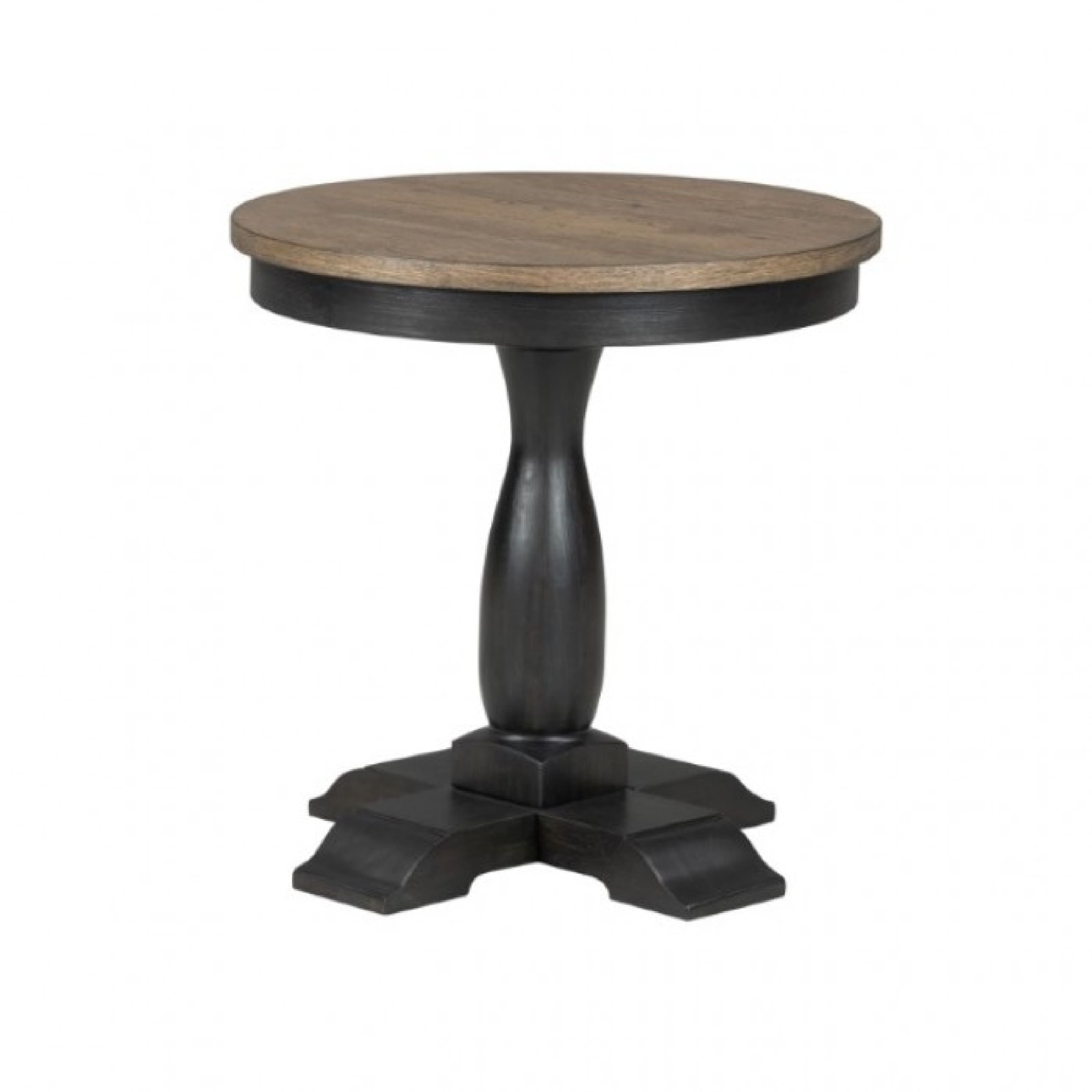Manhattan Lane - Ginie Round End Table, Rustic Black Brown Solid Rubberwood, 24 Inch - Black, Brown