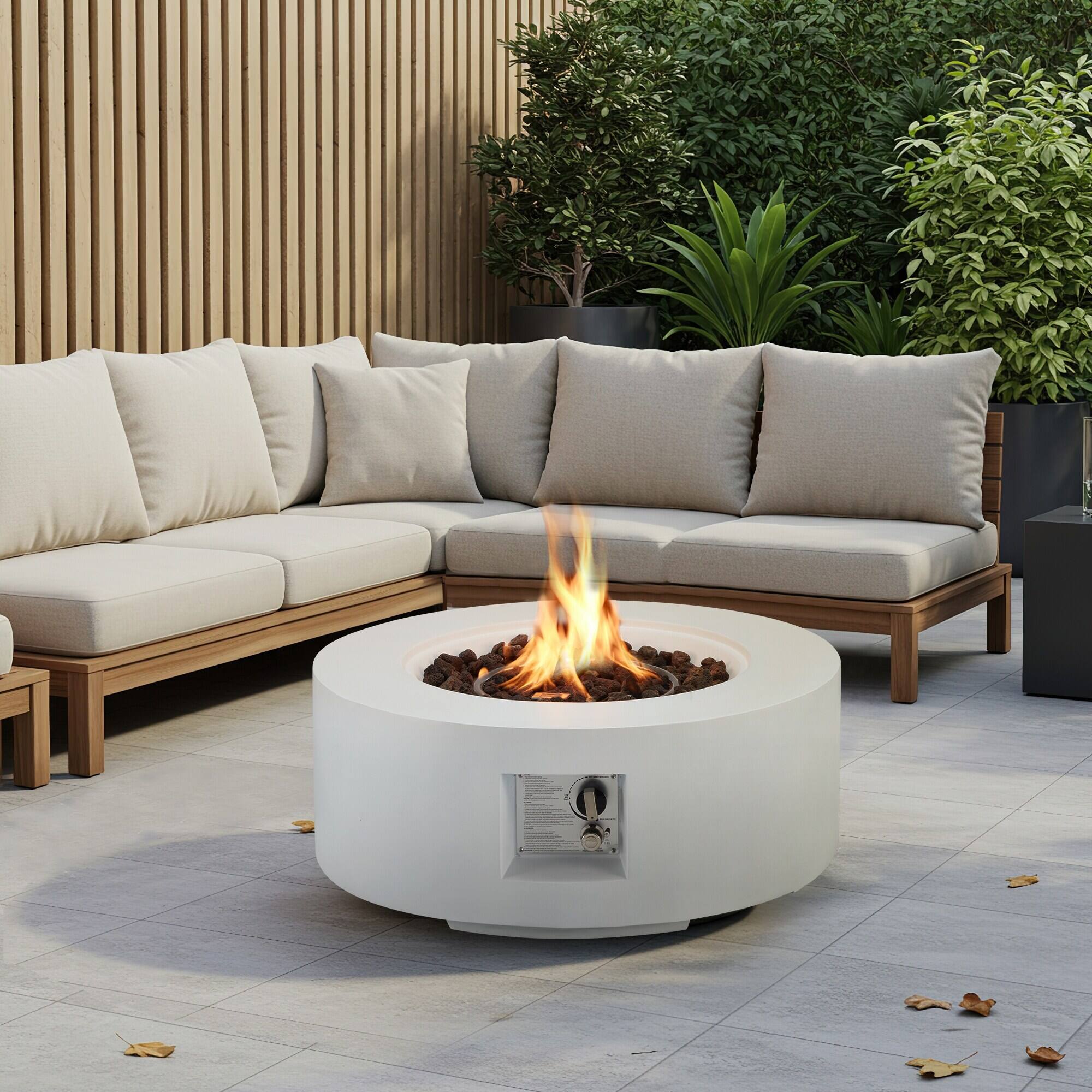 Alt View 5. U-HOMY - Round Propane Fire Pit Set with Side Cabinet – Outdoor Patio Heating for Backyard - Table.