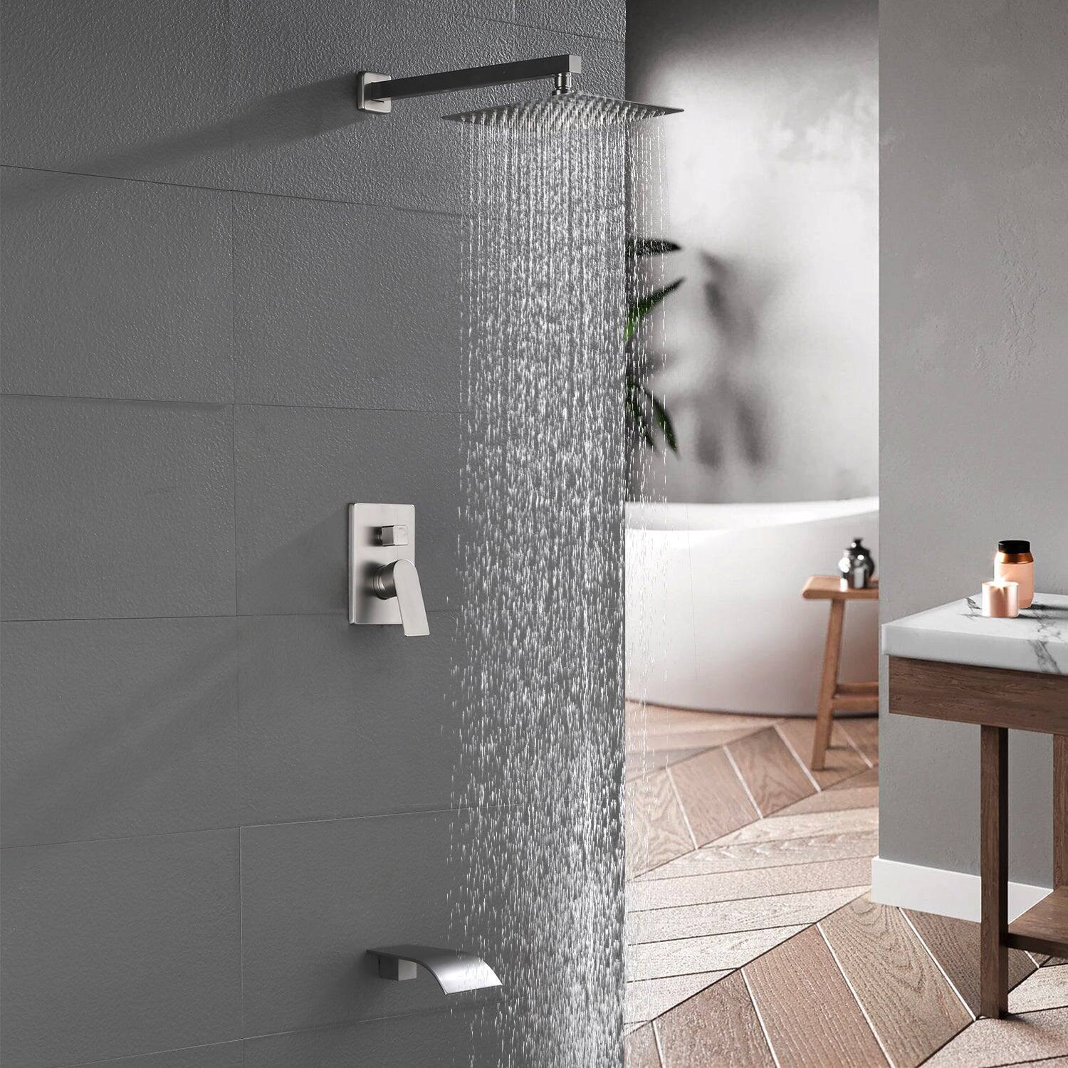 Alt View 9. Boyel Living - Single Handle 1 Spray Tub and Shower Faucet with 10 Inch Square Fixed Shower in Brushed Nickel Valve Included - Brushed Nickel.