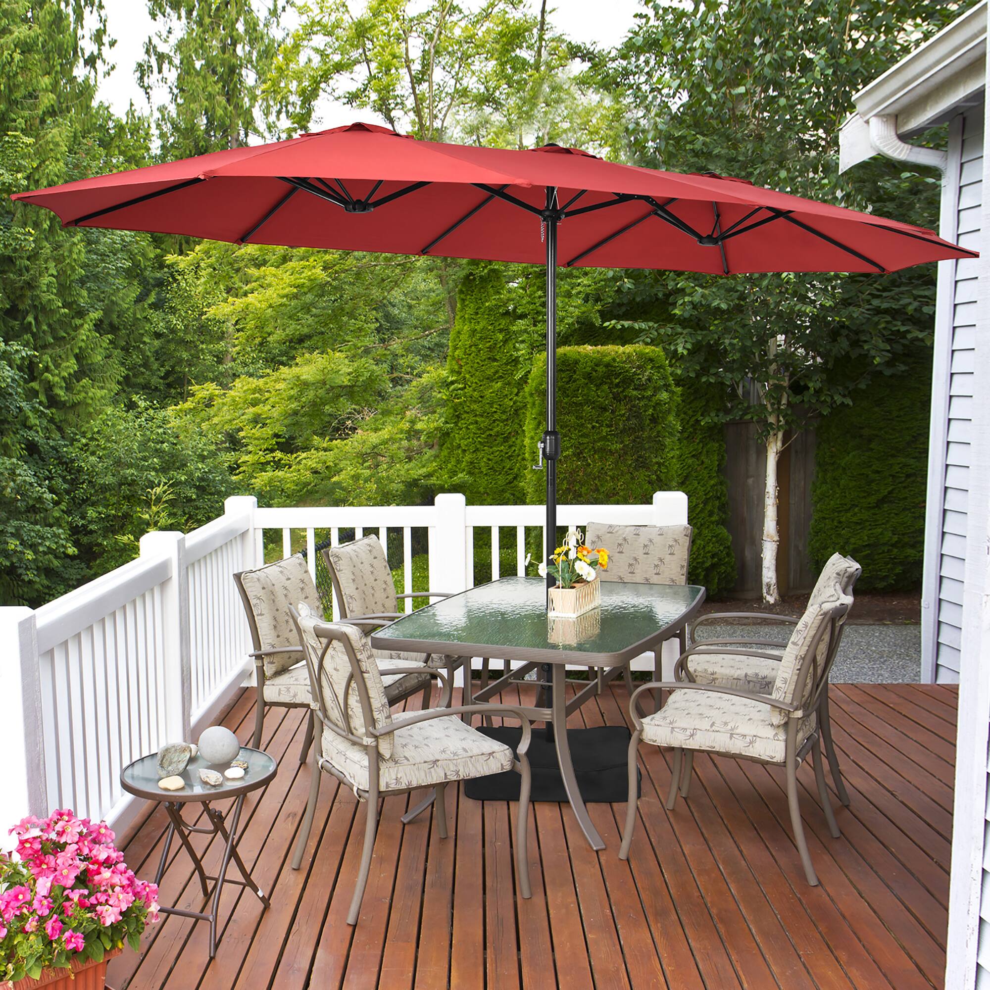 Alt View 1. Costway - Costway 15FT Double-Sided Twin Patio Umbrella Outdoor Market W/ Crank & Base - Wine.