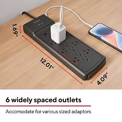 1.69"  
12.01"  
4.09"  

6 widely spaced outlets  
Accommodate for various sized adaptors