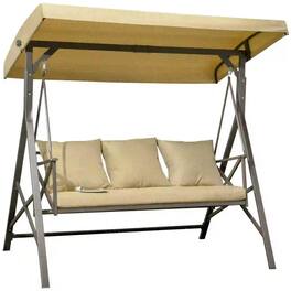 Resenkos - 3-Seat Swing Chair, Cozy Porch Glider With Cushions, 3 Pillow Set, Sunshade Canopy, Khaki