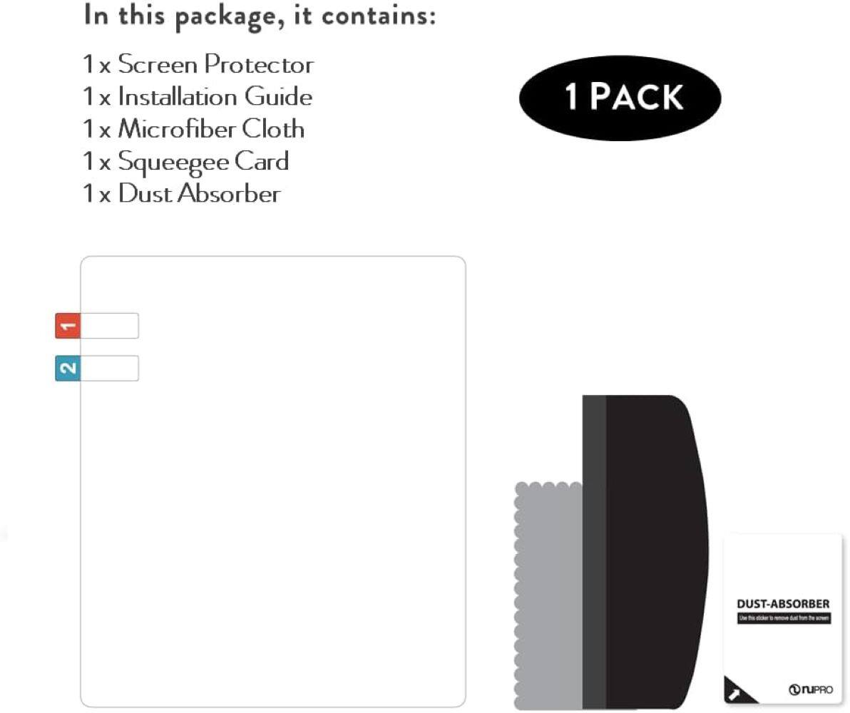 In this package, it contains:
1x Screen Protector
1x Installation Guide
1x Microfiber Cloth
1x Squeegee Card
1x Dust Absorber
1 PACK
2 DUST-ABSORBER TUPRO