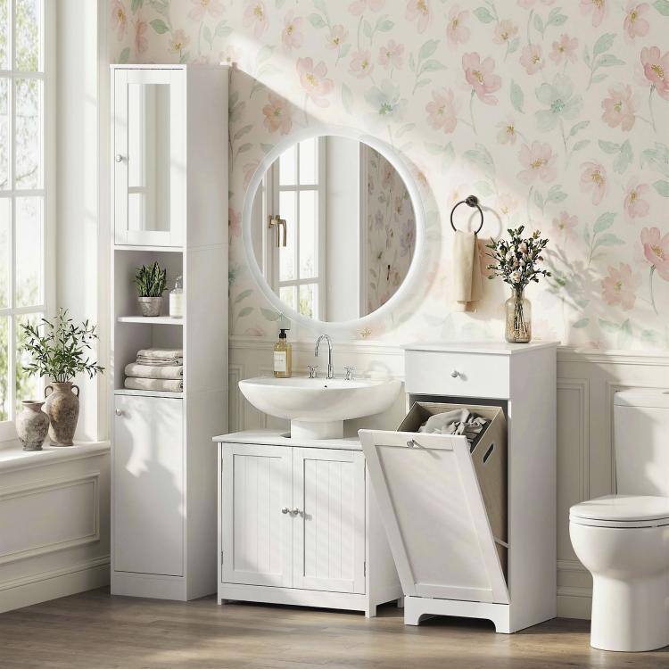 Alt View 9. PULUZ - Pedestal Sink Storage Cabinet, Bathroom Sink Cabinet with U-Shape Cut-Out and Adjustable Shelf - White.