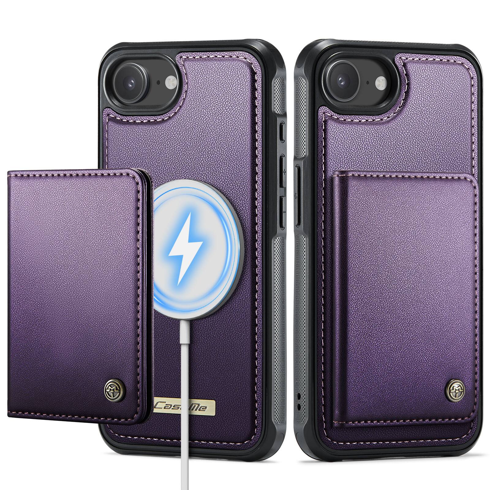 Alt View 8. UUCOVER - Detachable Wallet Magnetic Case for Apple iPhone 16e/17e, RFID Blocking Cash Card Slots Leather+TPU Mag Safe Stand Cover - Purple.