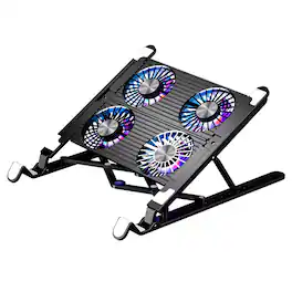 Luckbyte - RGB Laptop Cooling Pad with 4 Silent Fans, 7-Level Height Adjustable Gaming Notebook Stand for 11-17.3" Laptops
