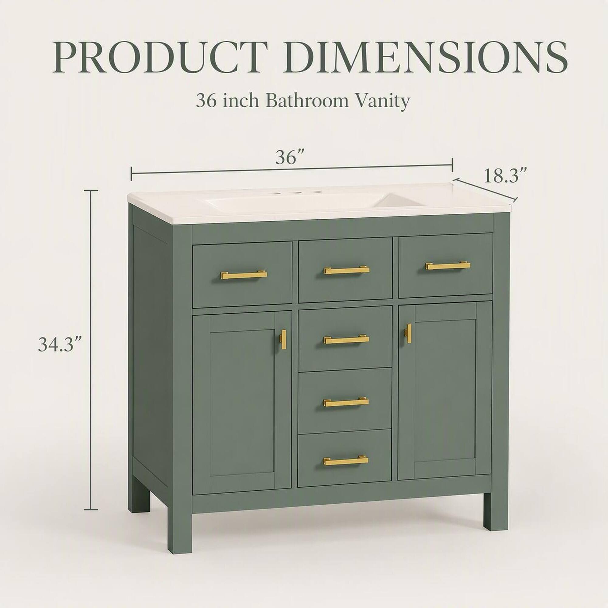 PRODUCT DIMENSIONS  
36 inch Bathroom Vanity  
36"  
18.3"  
34.3"