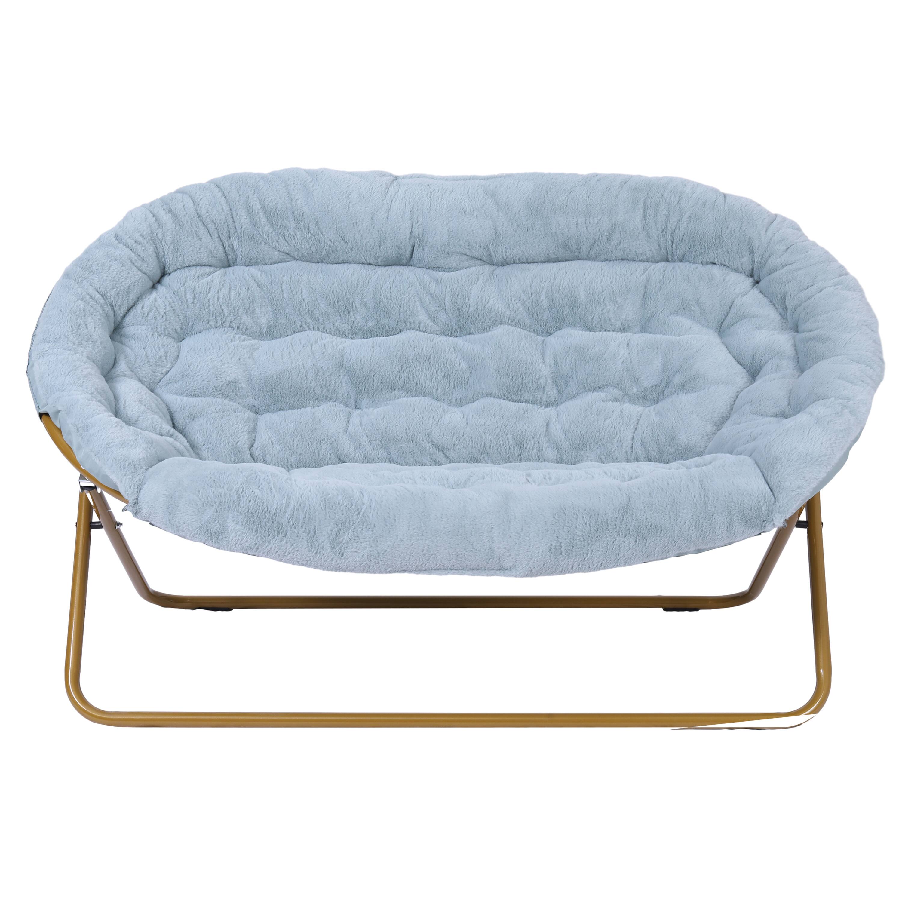 Alt View 9. Emma + Oliver - Janey Folding Double Saucer Chair with Steel Frame for Dorm, Living Room, or Bedroom - Aqua Fabric/Soft Gold Frame.