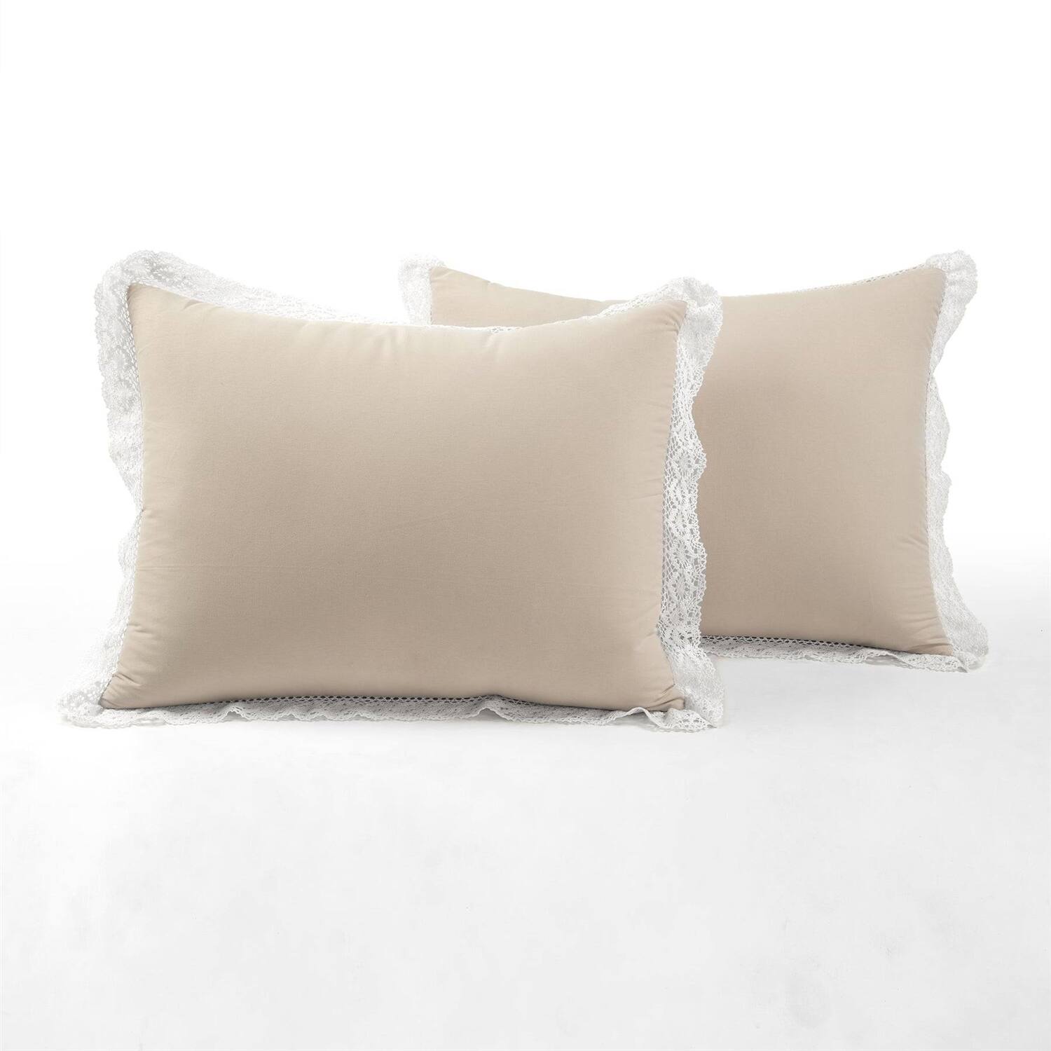 Back. Hivvago - King French Country Beige Tan 5-Piece Lightweight Comforter Set with Lace Trim - Beige.