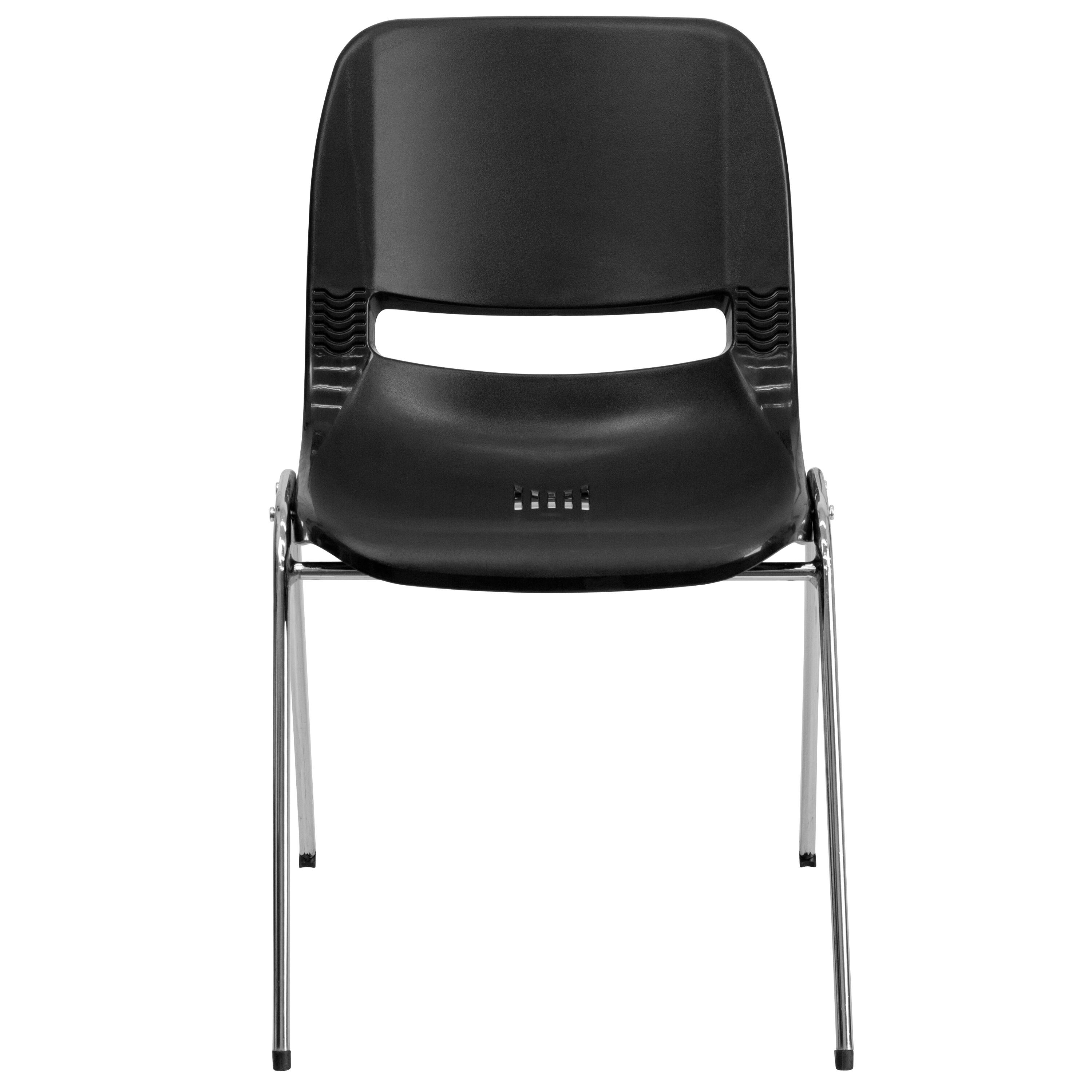 Alt View 7. Emma + Oliver - Ergonomic Chrome Stack Chair - 18" Seat Daycare Home School - Black Plastic/Chrome Frame.