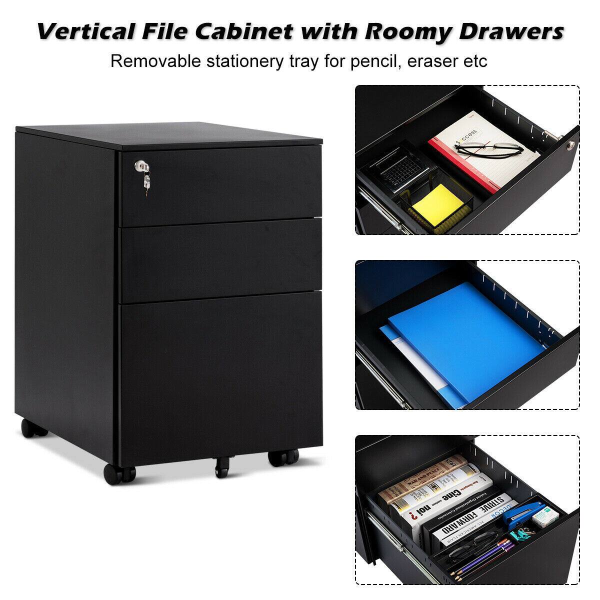 Vertical File Cabinet with Roomy Drawers  
Removable stationery tray for pencil, eraser etc