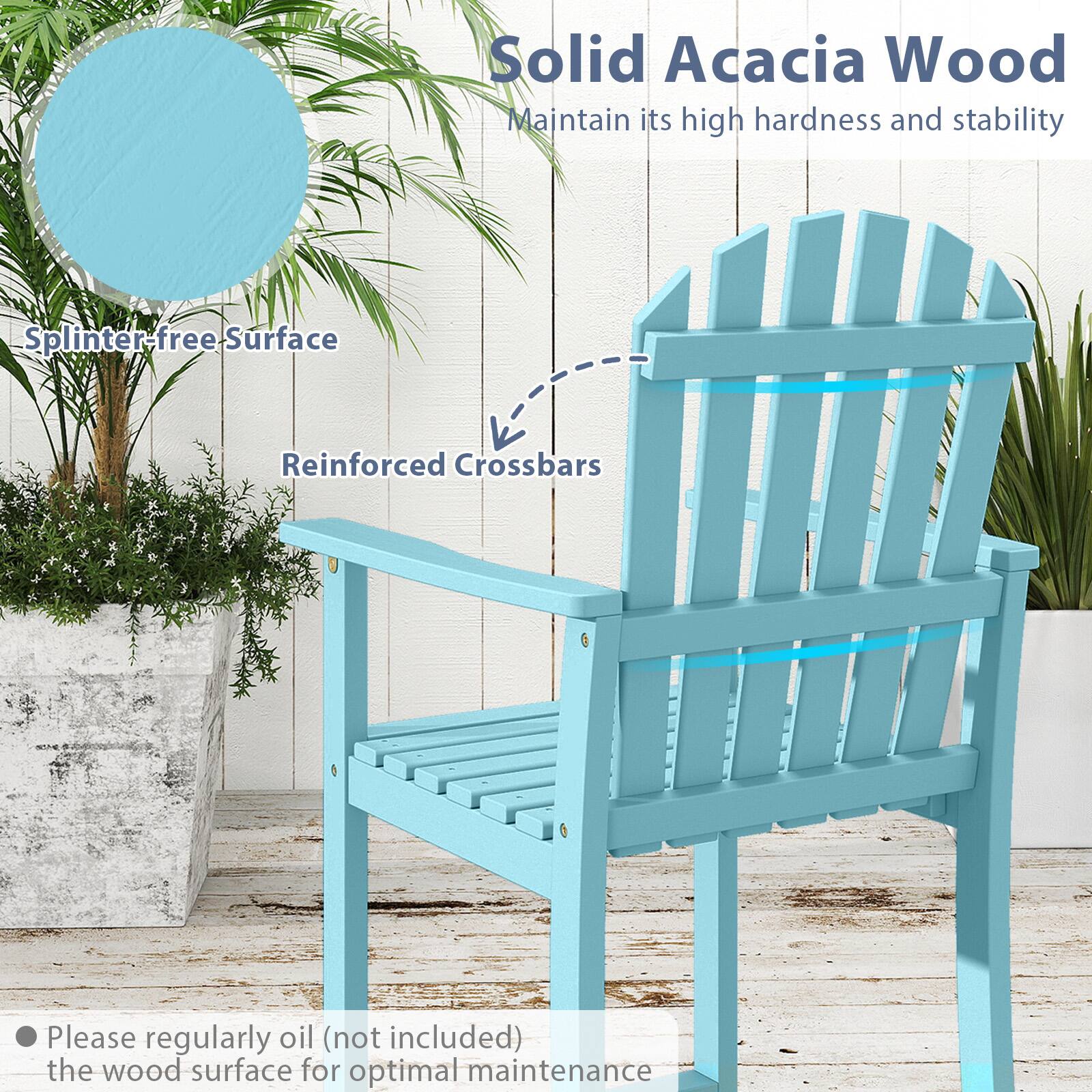 Solid Acacia Wood  
Maintain its high hardness and stability  

Splinter-free Surface  
Reinforced Crossbars  

Please regularly oil (not included) the wood surface for optimal maintenance