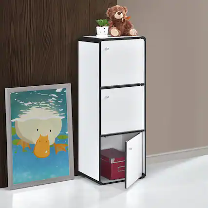 Front. Kings Brand Furniture - Kings Brand Furniture Dothan Wood 3-Cubed Closed Bookcase - Storage Shelf Organizer Bookshelf - White.