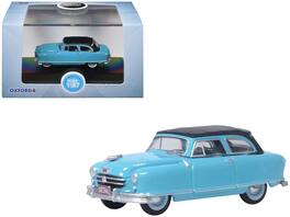 Oxford Diecast - 1950 Nash Rambler Custom Landau Convertible (Closed) Strato Blue with Black Top 1/87 (HO) Scale - Blue And Black