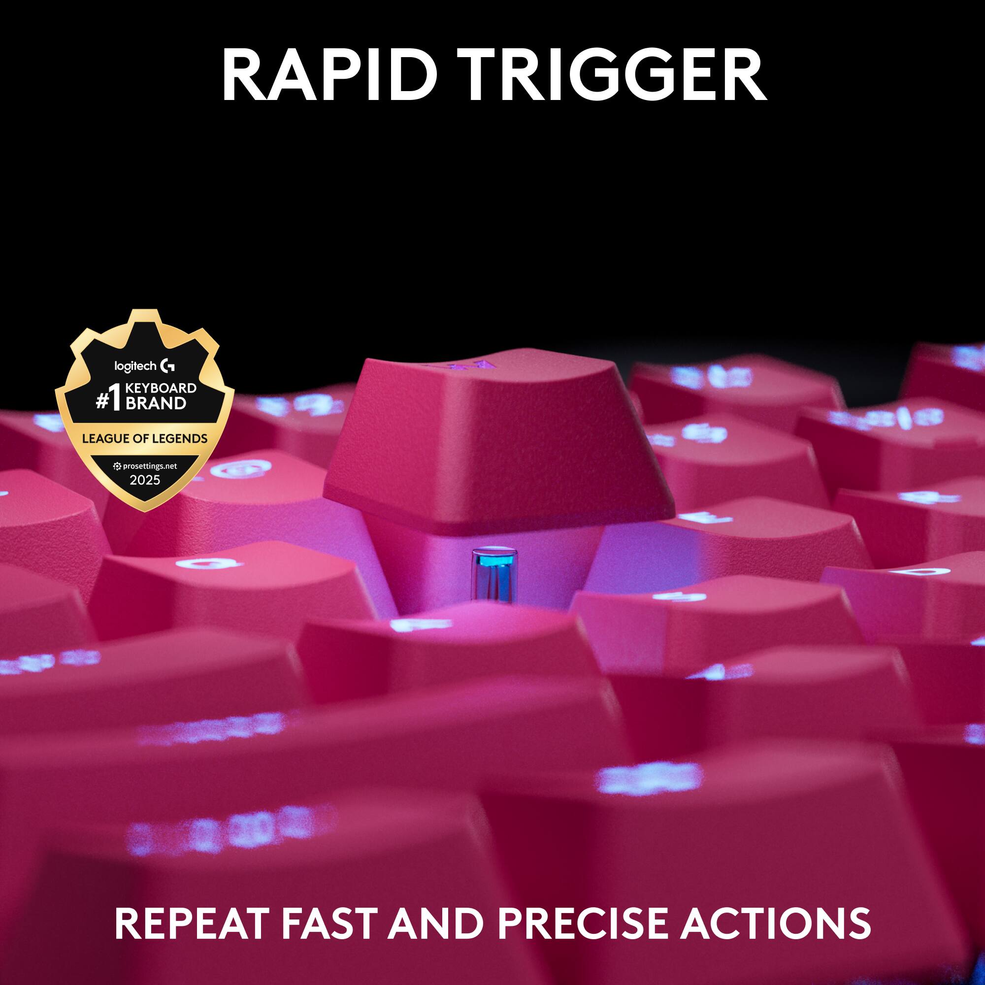 RAPID TRIGGER  
logitech G KEYBOARD  
#1 BRAND  
LEAGUE OF LEGENDS  
prosettings.net 2025  
REPEAT FAST AND PRECISE ACTIONS