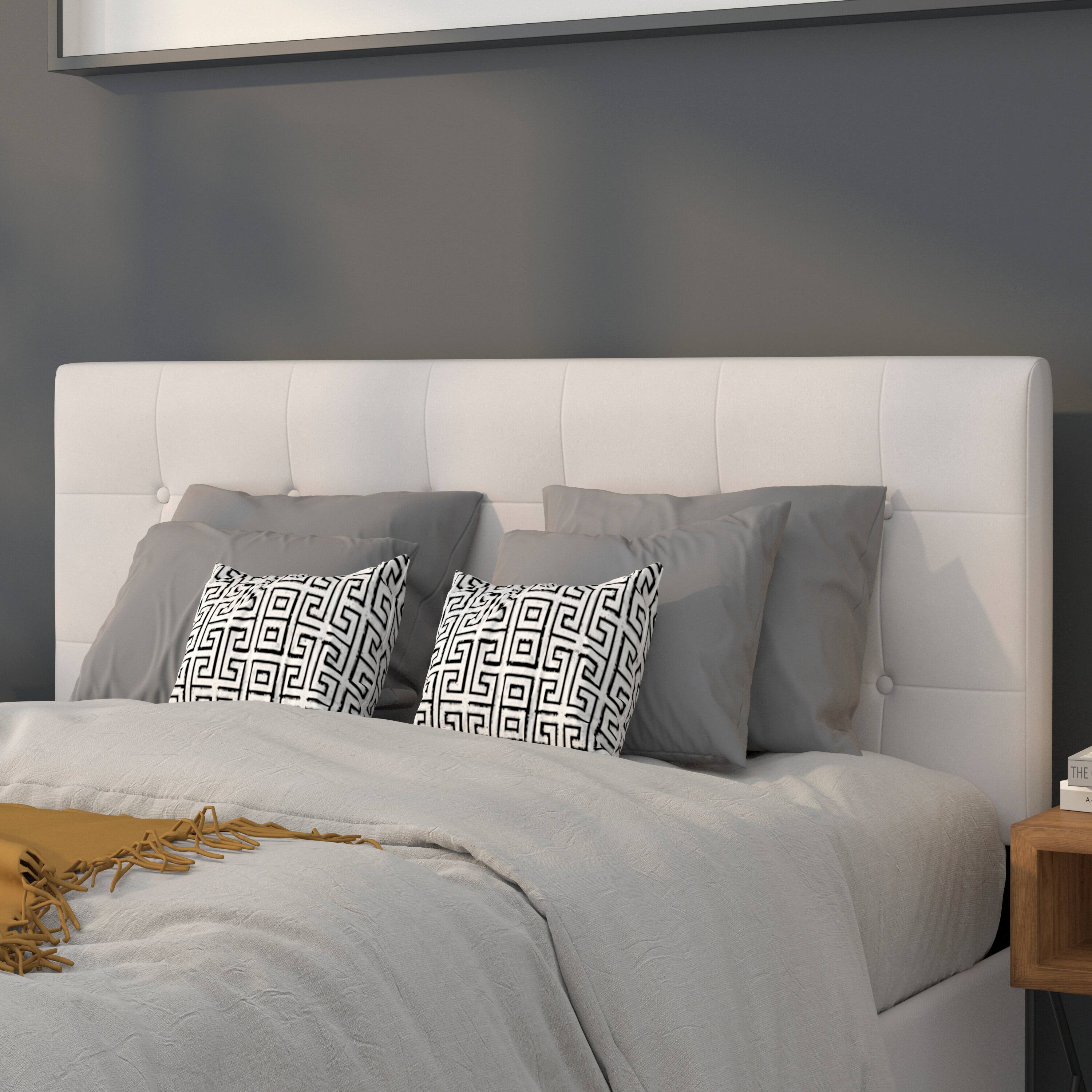 Front. Emma + Oliver - Button Tufted Adjustable Height Upholstered Headboard - White.