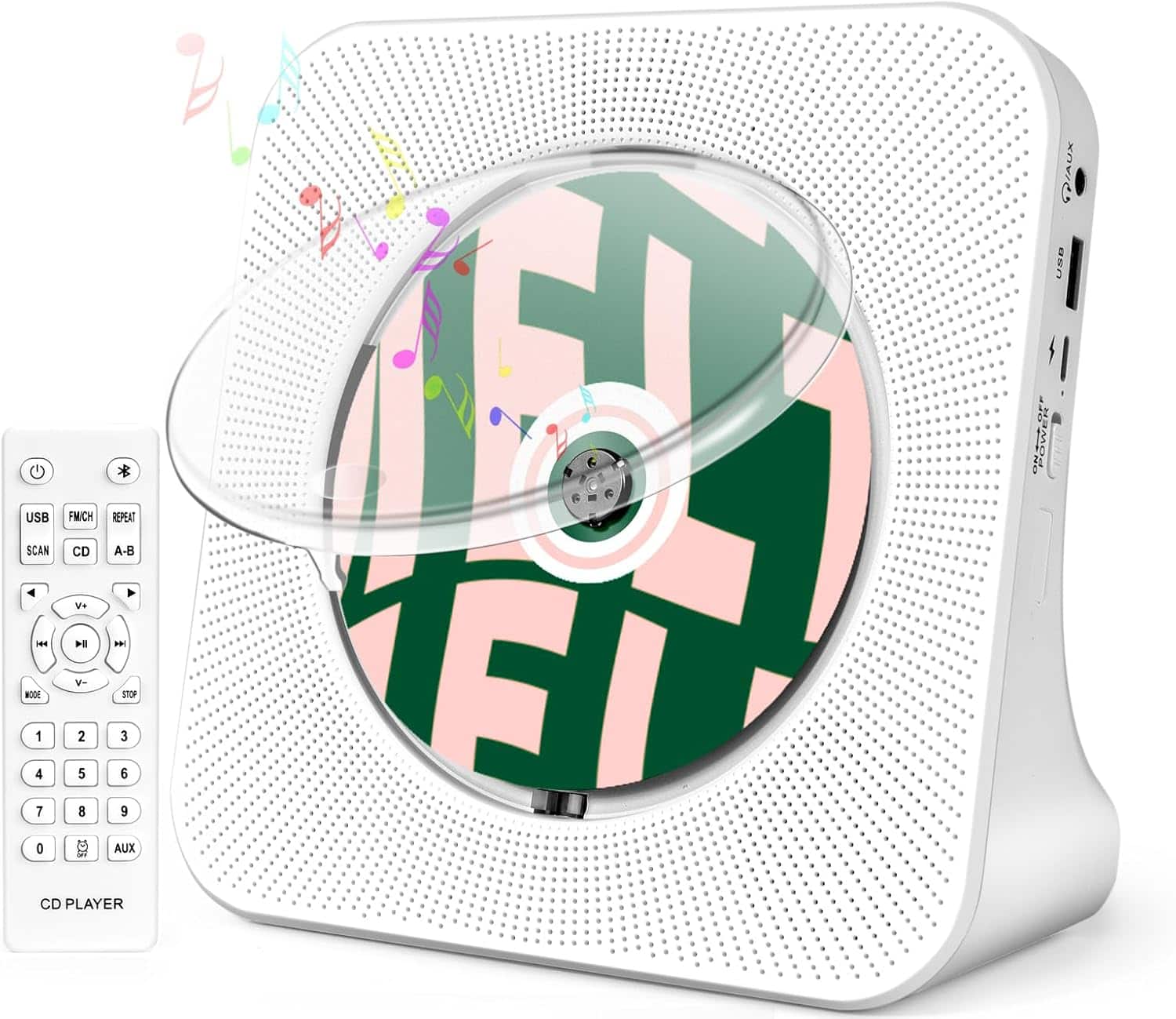 Vulpecula Spade - Portable CD Player with Speakers, ROADOM CD Players for Home, Bluetooth CD Player with Stereo Sound,Remote Control