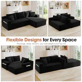 Anysun - 94.5" L-Shape Cloud Modular Sectional Sofa with Right Chaise-Deep-Seat Corner Couch, No Assembly for Living Room&Bedroom - Black