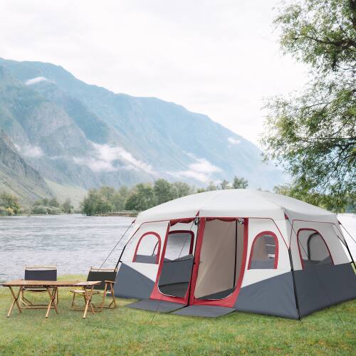 Alt View 9. Winado - Large Camping Tent 10 Persons with Windows Family Cabin Tent for Outside, Outdoor, Gathering, Picnic, Camping, Hiking - Red & White.