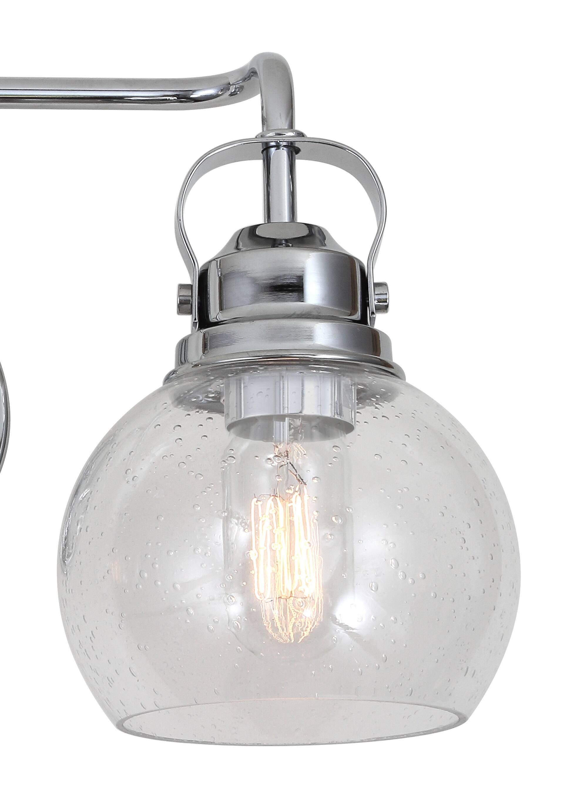 Alt View 4. Jonathan Y - Shirley 17.5" 2-Light Farmhouse Industrial Metal LED Vanity Light with Seeded Glass Globe Shades, Chrome - Chrome.