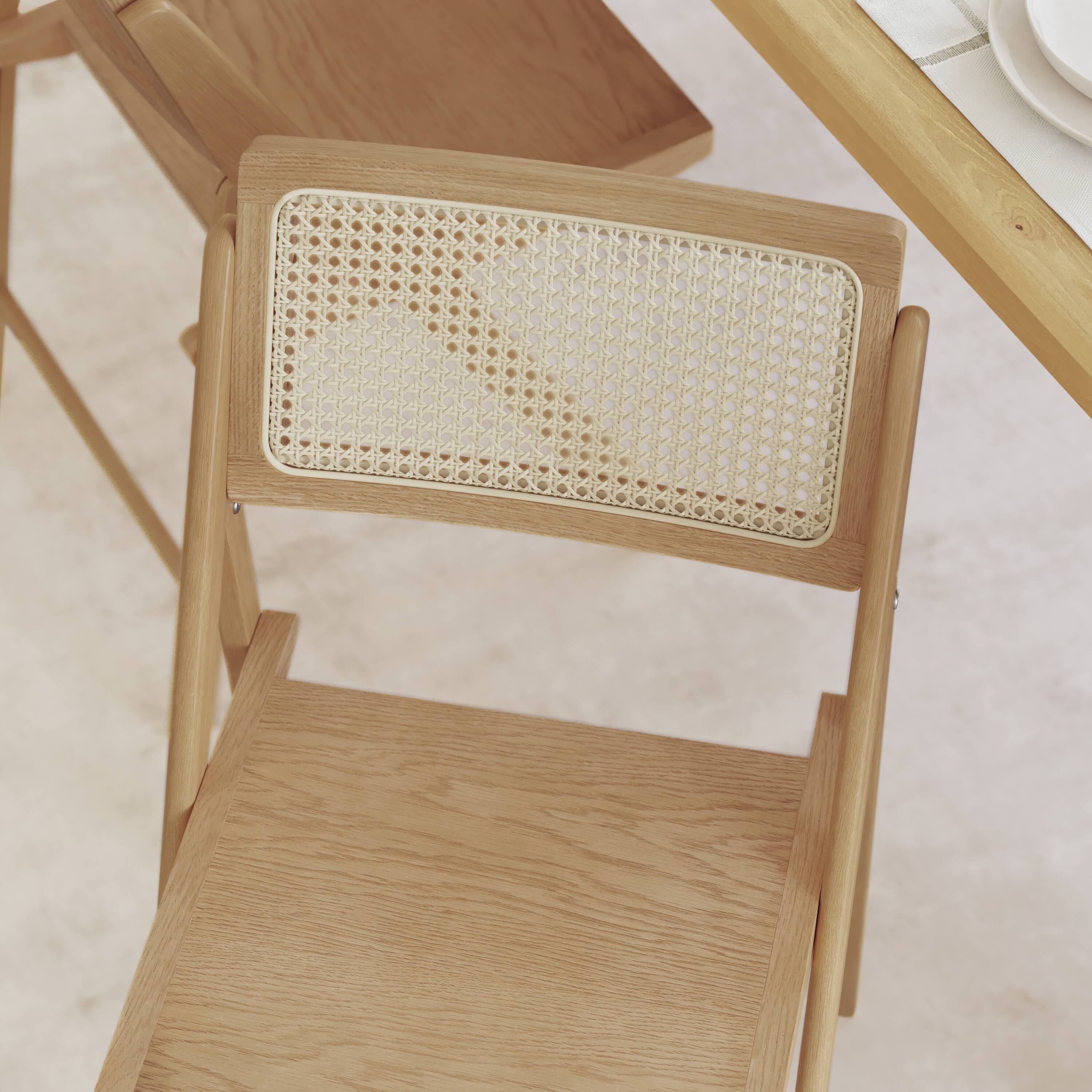 Alt View 5. Emma + Oliver - Thomas Set of 2 Cane Rattan Folding Chairs with Solid Wood Frames and Seats and Breathable Woven Rattan Backrest - Natural.