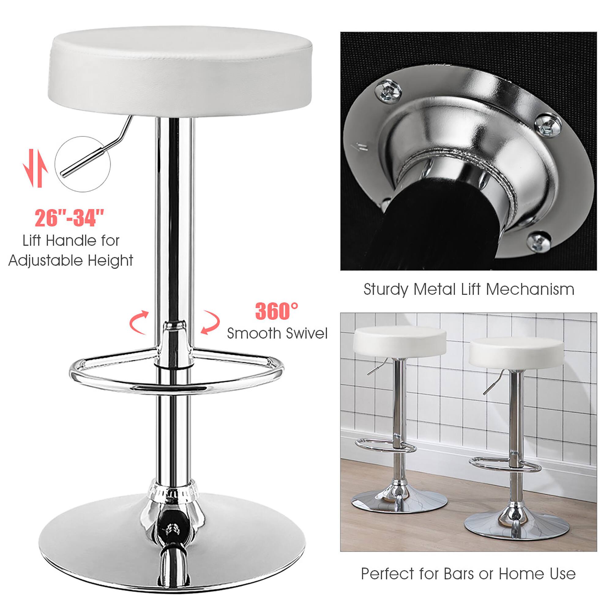 26"-34" Lift Handle for Adjustable Height  
360° Smooth Swivel  
Sturdy Metal Lift Mechanism  
Perfect for Bars or Home Use